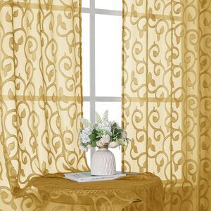 Set of 2 Panels, 40 W 84 L, Sheer Curtains (Gold)